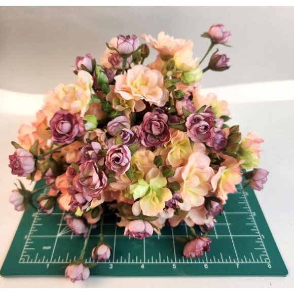 Purple Lavender Rose & Pink Geranium Faux 20-Stem Hand-Tied Bouquet - Picture 5 of 10